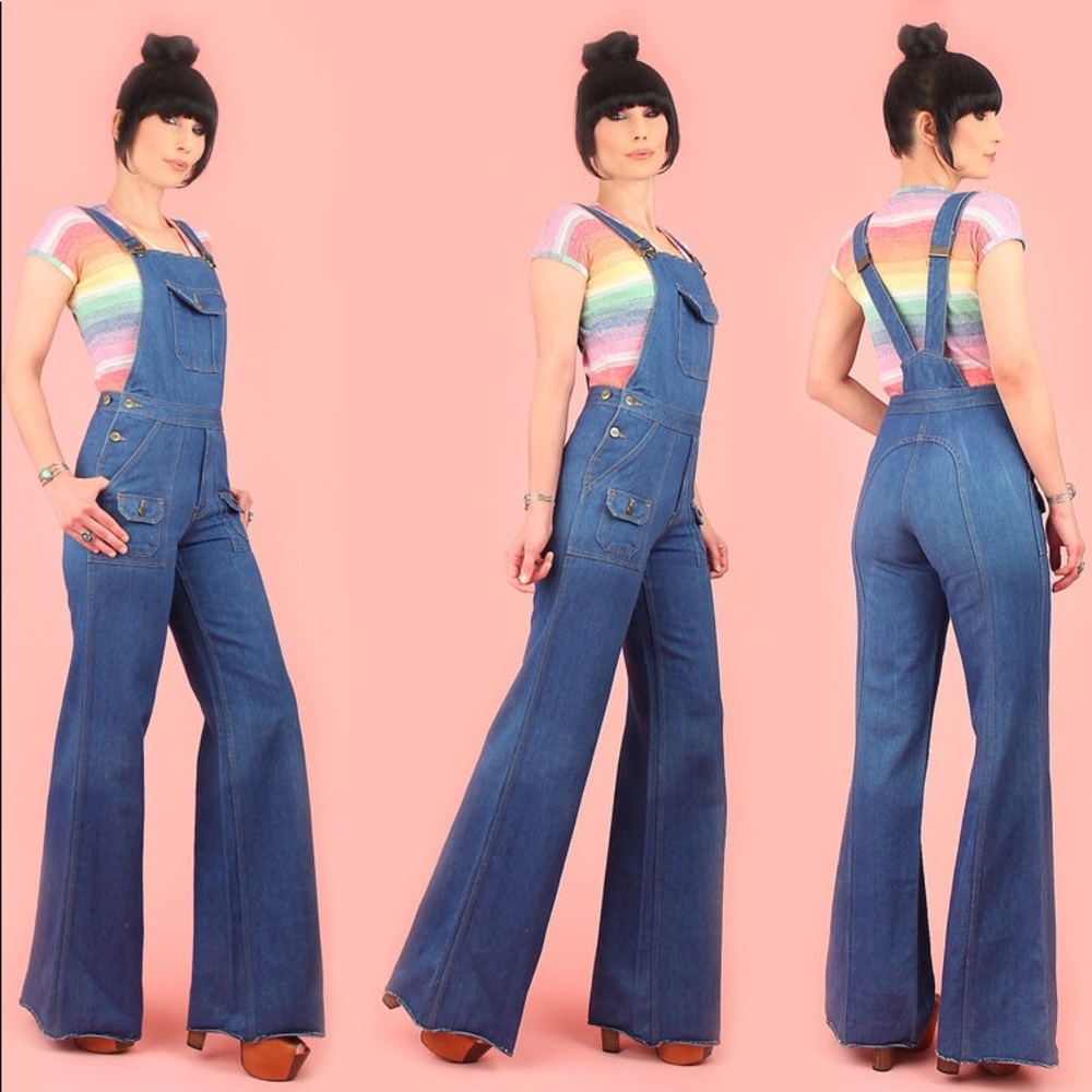 1970’s vintage Bell Bottom Bob Overalls Dungarees - Picture 1 of 4